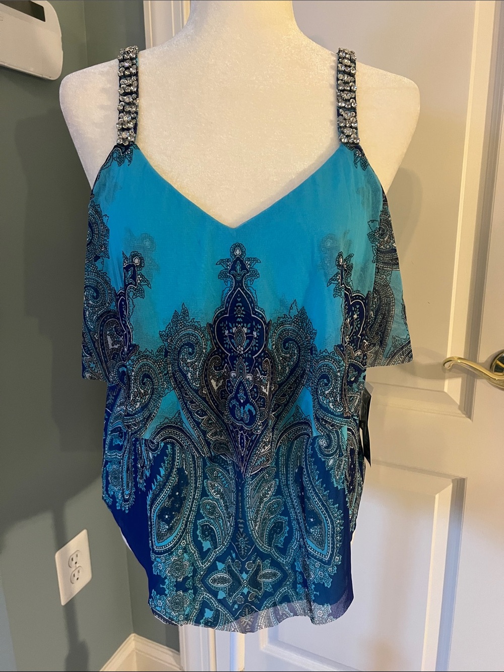 INC International Concepts Sun & Sea Blue Teal Paisley Beaded-Strap Camisole